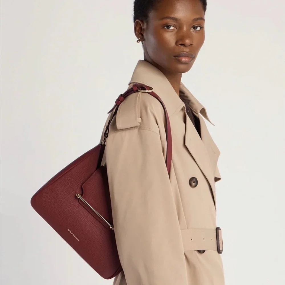 Strathberry Luxurious Burgundy Shoulder Bag with Gold Detail - Picture 6 of 9